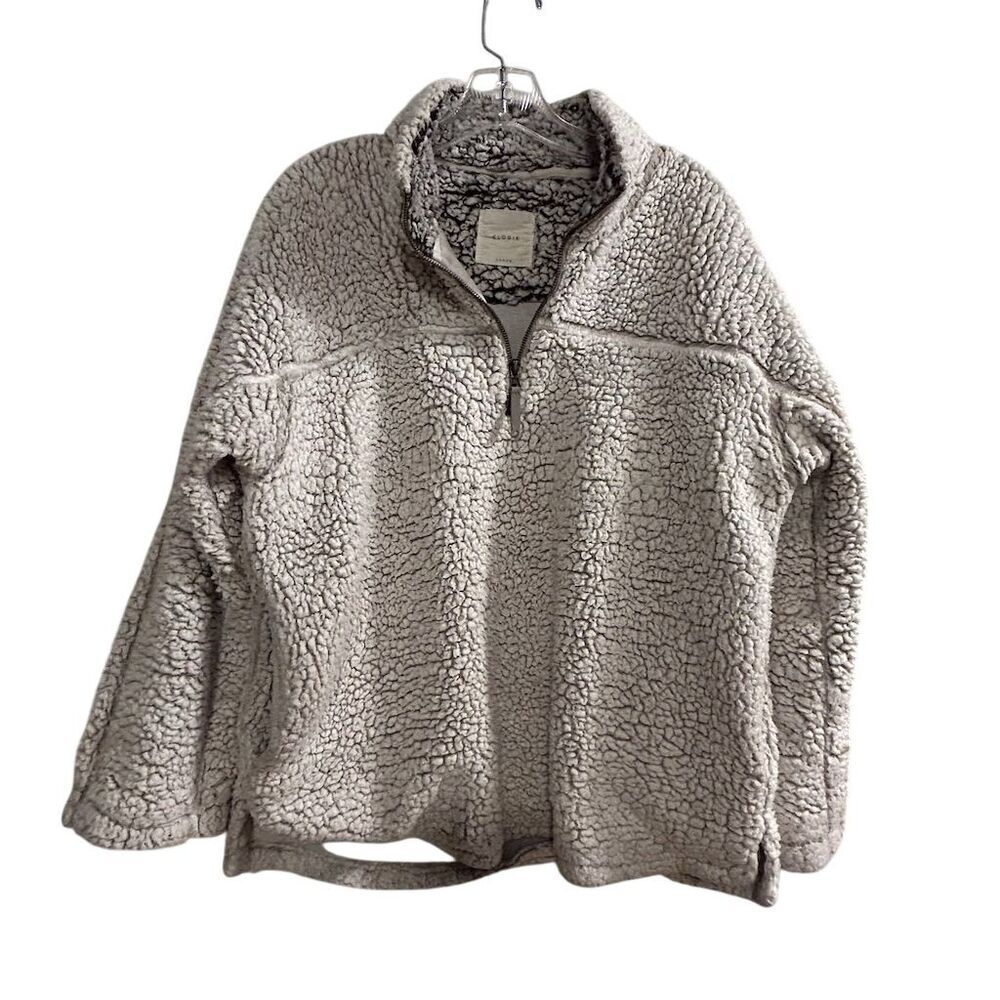 Elodie  Women's Gray Sherpa‎ Fleece 1/4 Zip Pullover Jacket L